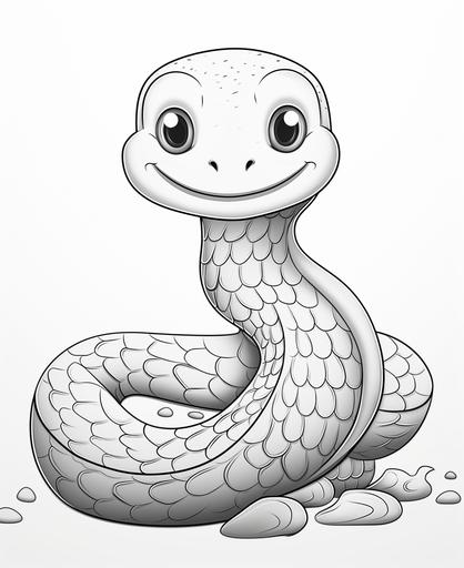 coloring page for kids, cute sea snake, simple drawing, cartoon style, thick simple lines, low detail, no shading --ar 9:11