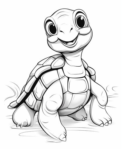 coloring page for kids, cute sea turtle, simple drawing, cartoon style, thick simple lines, low detail, no shading --ar 9:11