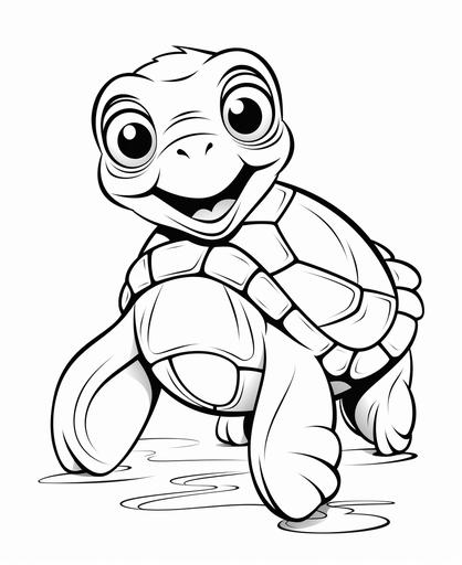 coloring page for kids, cute sea turtle, simple drawing, cartoon style, thick simple lines, low detail, no shading --ar 9:11