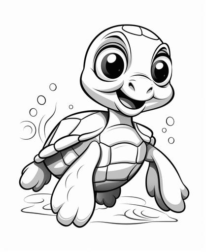 coloring page for kids, cute sea turtle, simple drawing, cartoon style, thick simple lines, low detail, no shading --ar 9:11