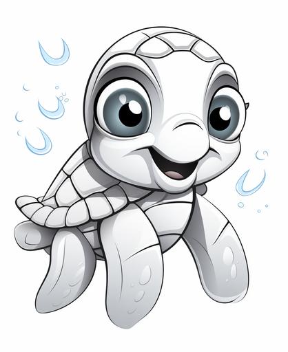 coloring page for kids, cute sea turtle, simple drawing, cartoon style, thick simple lines, low detail, no shading --ar 9:11