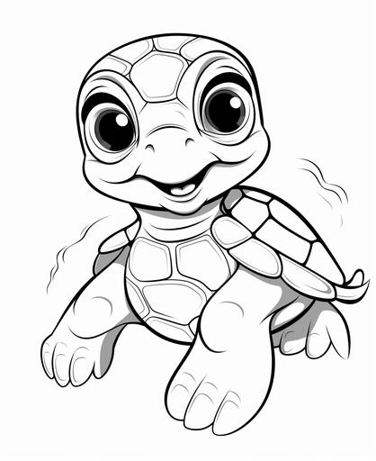 coloring page for kids, cute sea turtle, simple drawing, cartoon style, thick simple lines, low detail, no shading --ar 9:11