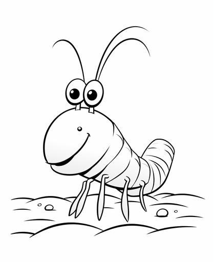 coloring page for kids, cute shrimp, simple drawing, cartoon style, thick simple lines, low detail, no shading --ar 9:11