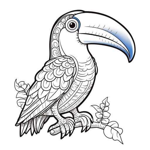 coloring page for kids, cute toucan, cartoon style, thick lines, low detail, no shading