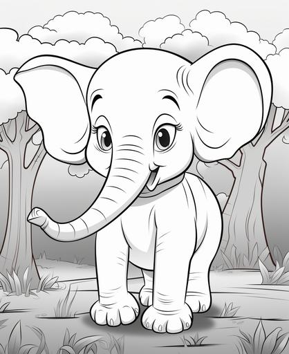 coloring page for kids, cute zoo animal, cartoon style, thick lines, low detail, no shading --ar 9:11