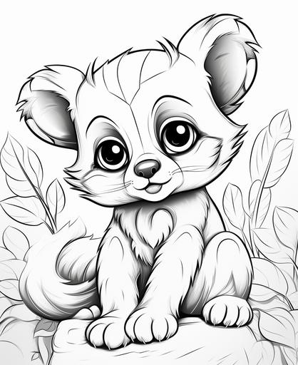 coloring page for kids, cute zoo animal, cartoon style, thick lines, low detail, no shading --ar 9:11