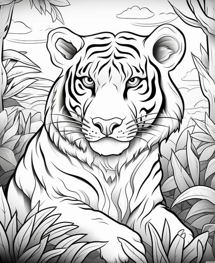 coloring page for kids, cute zoo animal, cartoon style, thick lines, low detail, no shading --ar 9:11