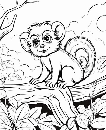 coloring page for kids, cute zoo animal, cartoon style, thick lines, low detail, no shading --ar 9:11