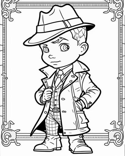 coloring page for kids, detective, cartoon style, low detail, medium lines, no shading --ar 9:11