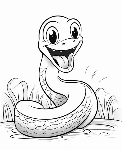 coloring page for kids, eel, cartoon style, thick lines, low detail, no shading, no background --ar 9:11