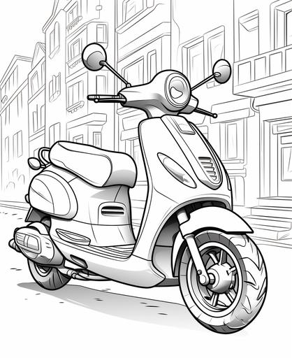 coloring page for kids, electric scooter, cartoon style, thick line, low detail, no shading --ar 9:11