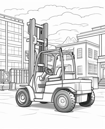 coloring page for kids, forklift, cartoon style, thick line, low detail, no shading --ar 9:11