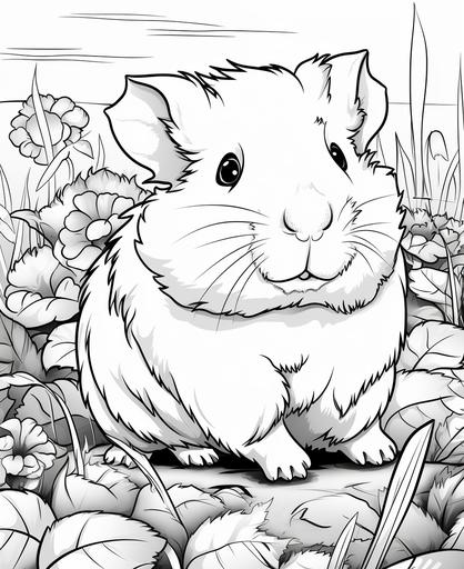 coloring page for kids, guinea pig, cartoon style, thick lines, low detail, no shading --ar 9:11