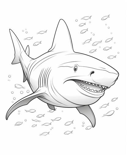 coloring page for kids, hammerhead shark, cartoon style, thick line, low detailm no shading --ar 9:11