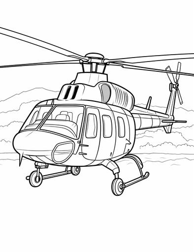 coloring page, for kids, helicopter, cartoon style, thick lines, low detail, without shading --ar 17:22