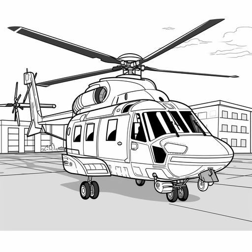 coloring page, for kids, helicopter, cartoon style, thick lines, low detail, no parameter ar 9:11