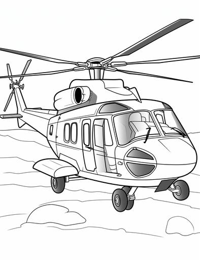 coloring page, for kids, helicopter, cartoon style, thick lines, low detail, without shading --ar 17:22