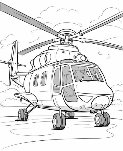 coloring page for kids, helicopter, cartoon style, thick line, low detail, no shading --ar 9:11