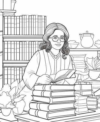 coloring page for kids, latina university professor, cartoon style, thick lines, low detail, no shading --ar 9:11