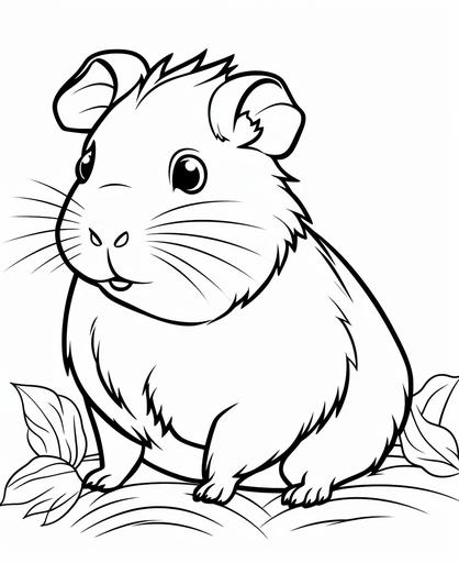 coloring page for kids, little guinea pig, cartoon style, thick lines, low detail, no background, no shading --ar 9:11