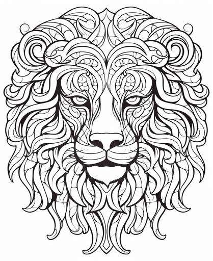 coloring page for kids, mandala lion face, cartoon style, thick lines, low detail, no shading --ar 9:11