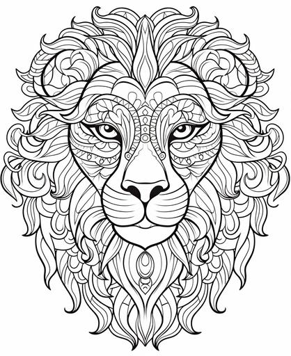 coloring page for kids, mandala lion face, cartoon style, thick lines, low detail, no shading --ar 9:11