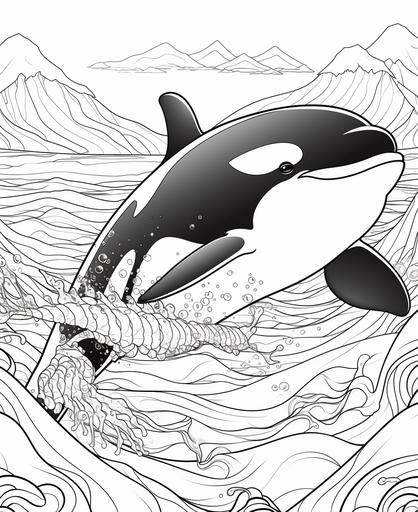 coloring page for kids, orca, cartoon style, thick lines, low detail, no shading --ar 9:11
