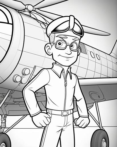 coloring page for kids, pilot, cartoon style, low detail, medium lines, no shading --ar 9:11