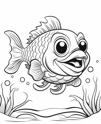 coloring page for kids, piranha, cartoon style, thick line, low detailm no shading --ar 9:11