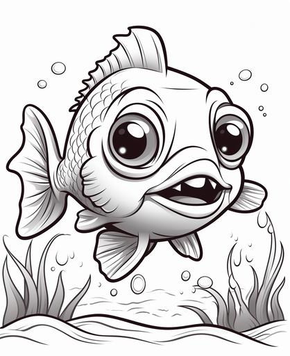 coloring page for kids, piranha, cartoon style, thick line, low detailm no shading --ar 9:11