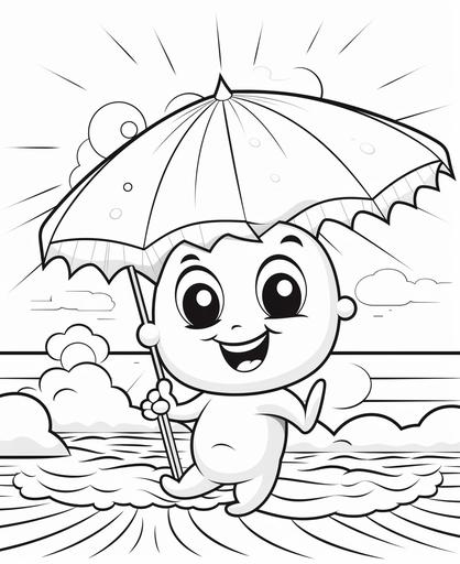 coloring page for kids, pokeman beach blanket sun hot, cartoon style, thick lines, no shading, --ar 9:11