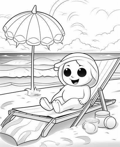 coloring page for kids, pokeman beach blanket sun hot, cartoon style, thick lines, no shading, --ar 9:11