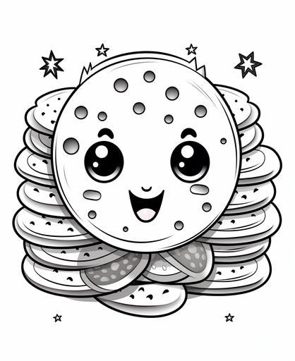 coloring page for kids, round crackers, kawaii style, low detail, thick lines, no background, no shading --ar 9:11