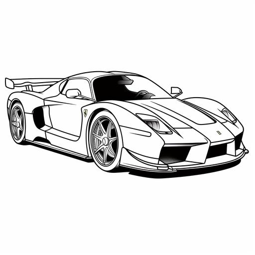coloring page for kids side view Ferrari cartoon style thick lines low detail