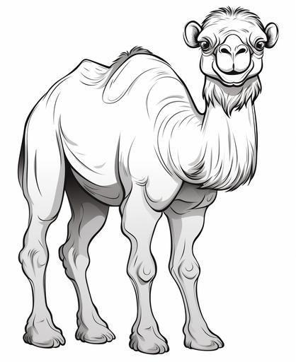 coloring page for kids, smiling Camel, cartoon style, thick line, low detailm no shading --ar 9:11