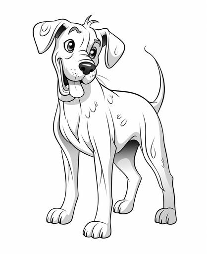 coloring page for kids, smiling Great Dane , cartoon style, thick line, low detailm no shading --ar 9:11