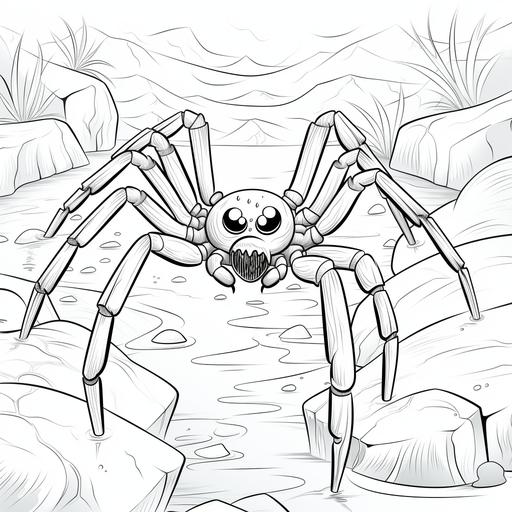 coloring page for kids, spider on a web, cartoon style, thick lines, low detail, no shading--ar 9:11