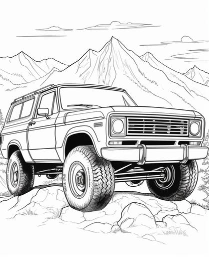 coloring page for kids, suv car, cartoon style, thick line, low detail, no shading --ar 9:11