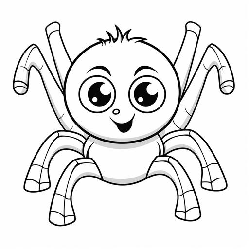 coloring page for kids, very simple line, all white, a spider, cartoon, kawai style