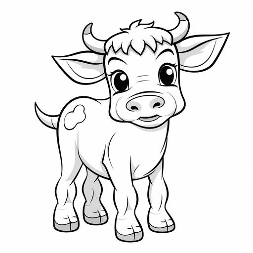 coloring page for kids, very simple line, all white, a cow, cartoon, kawai style