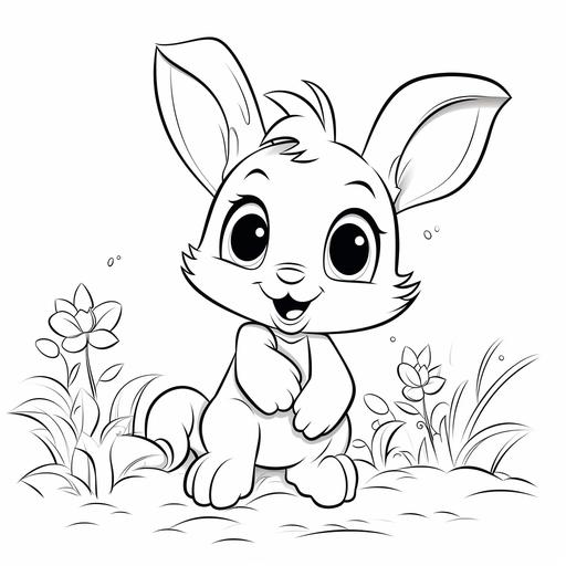 coloring page for kids, very simple line, all white, a rabbit, cartoon, kawai style