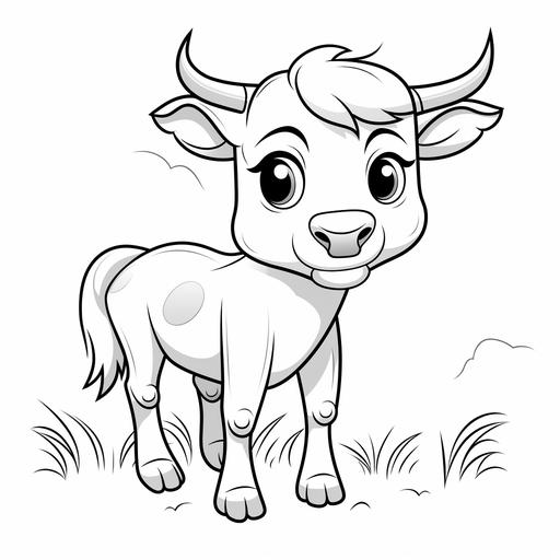 coloring page for kids, very simple line, all white, a cow, cartoon, kawai style