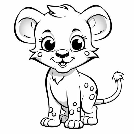 coloring page for kids, very simple line, zero color, cartoon cheetah standing with a smile, kawai style