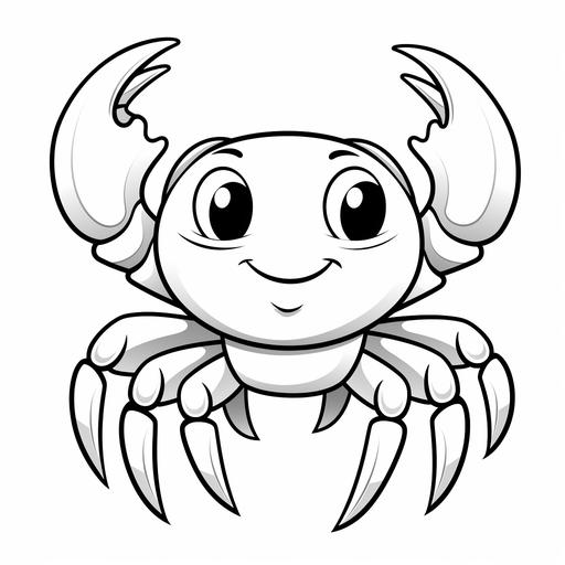 coloring page for kids, very simple line, zero colors, cartoon style crab standing with a smile, kawai style