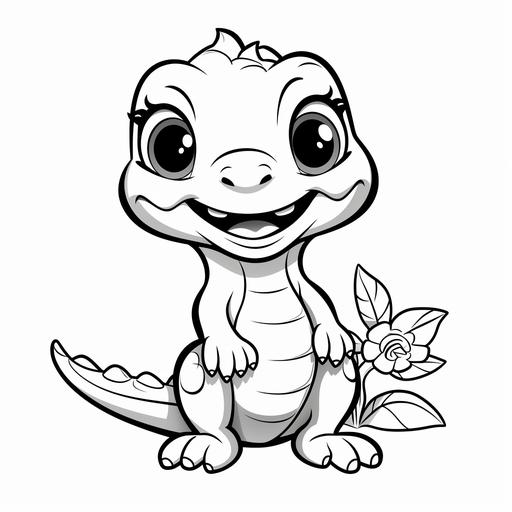 coloring page for kids, very simple line, zero colors, cartoon style lizard standing with a smile, kawai style