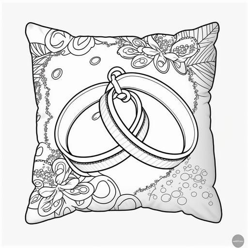 coloring page for kids wedding rings on a pillow transparent background