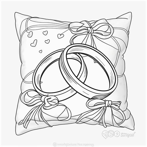 coloring page for kids wedding rings on a pillow transparent background