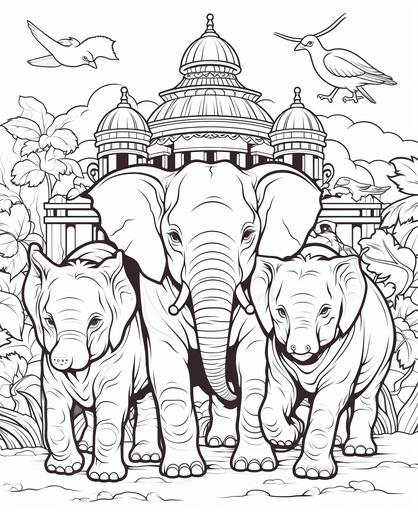 coloring page for kids, zoo , cute animals, cartoon style, thick lines, low detail, no shading --ar 9:11