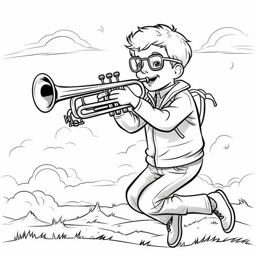 coloring page for kids,trumpet, ,cartoon style,thick line,low detail, no shading--ar 9:11
