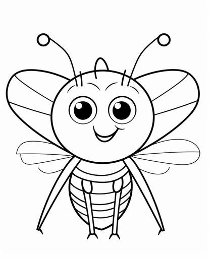 coloring page for toddlers, insect, cartoon style, thick lines, low detail, no shading, --ar 9:11 --v 5